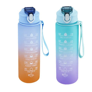 900ml Sports water Bottle High Temperature Resistant Graduated Straw Cup Rainbow Frosted Progressive Color Water Cup Plastic Cup