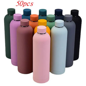 50pcs custom colorful soft touch water bottle 1000ml 350ml 500ml 750ml stainless steel double wall vacuum flask bottle