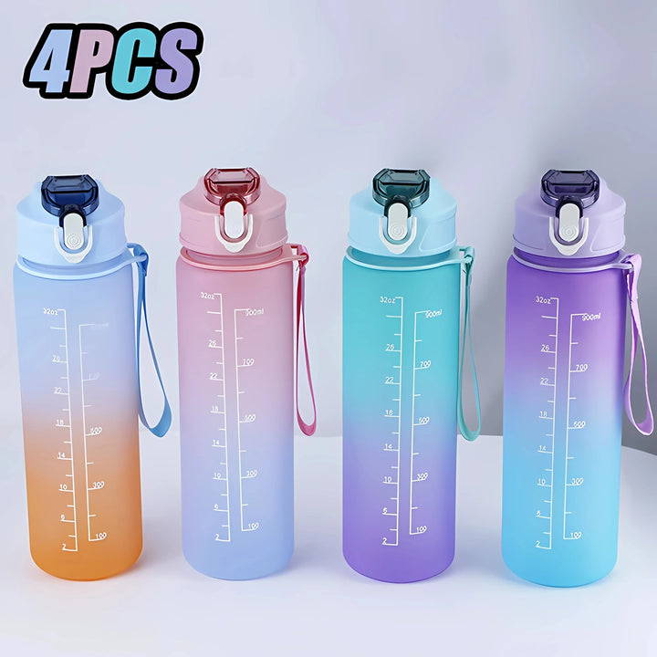 900ml Sports water Bottle High Temperature Resistant Graduated Straw Cup Rainbow Frosted Progressive Color Water Cup Plastic Cup