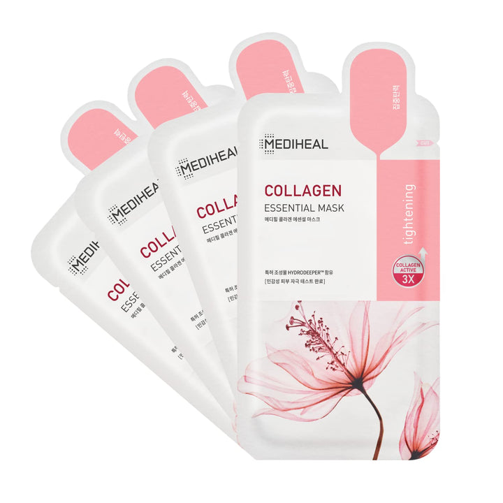 Mediheal Official Best Korean Sheet Mask - Collagen Essential Face Mask 4 Sheets Lifting and Firming For All Skin Types