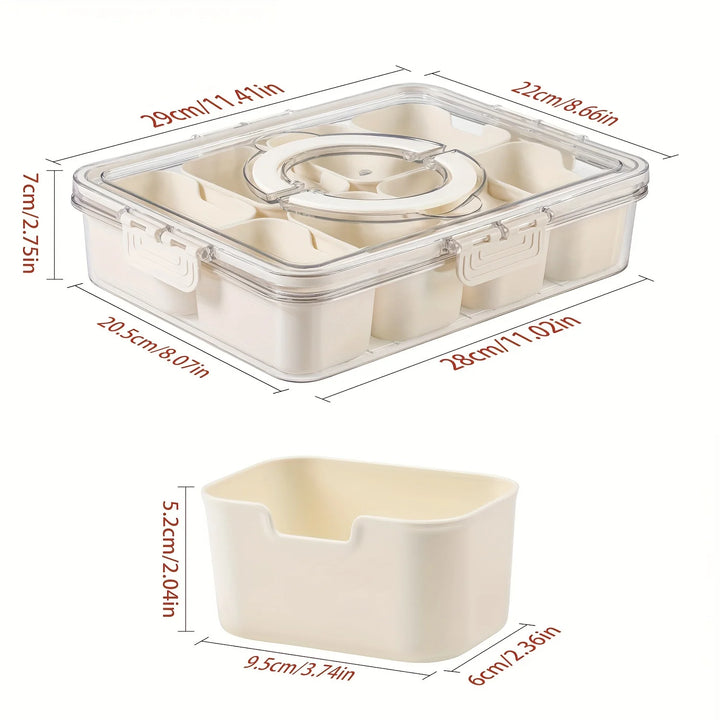 8 Compartments Divided Serving Tray with Lid Veggie Tray Portable Snack Box Food Container for Biscuits, Candy, Fruits, Nuts