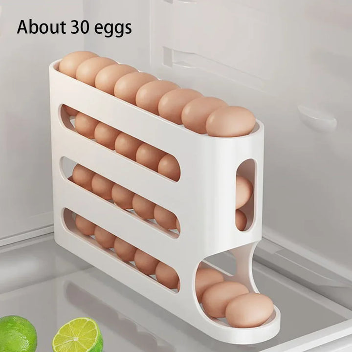 Fridge Egg Storage Box 4 Layers Automatic Rolling Egg Holder Rack Ladder Style Refrigerator Egg Dispenser Home Kitchen Storage