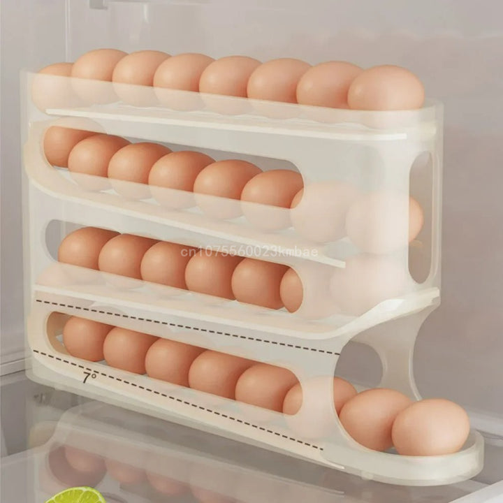 Fridge Egg Storage Box 4 Layers Automatic Rolling Egg Holder Rack Ladder Style Refrigerator Egg Dispenser Home Kitchen Storage