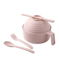 5Pcs Wheat Straw multifunctional with lid bowl spoon fork chopsticks Eating Dinnerware Set Anti-hot bowl Microwavable Bowl