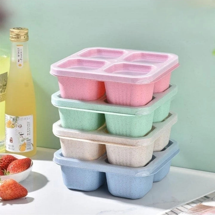 Square Divider Bento Box Reusable 4-compartment Food Container Snack Nuts with Lid Platter Wheat Straw Lunch Box KitchenSupplies