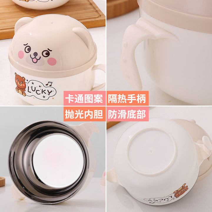 Instant Noodle Bowl with Lid Stainless Steel Cute Bento Box Girl Heart-shaped Dormitory Instant Noodle Bowl and Chopsticks Set